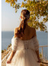 Off Shoulder Ivory Polka Dots Tulle Vintage Wedding Dress